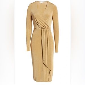 GOOD AMERICAN faux wrap dress in shimmer sand